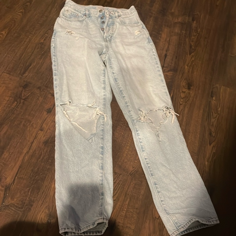light blue denim pacsun dad jean size 26, with rips